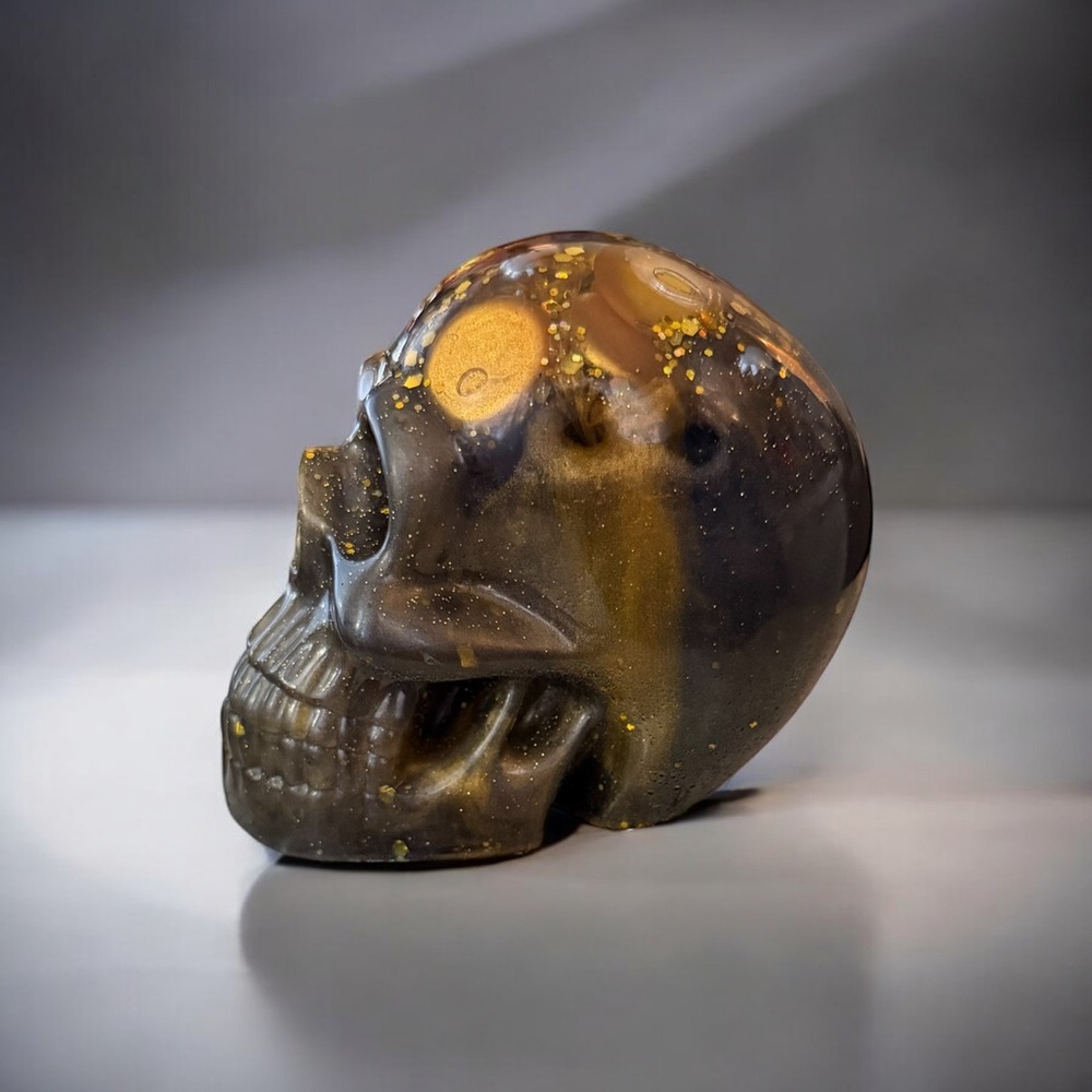 Resin Human Skull- Gold, Black, Marble for Brains - Picture 4 of 13